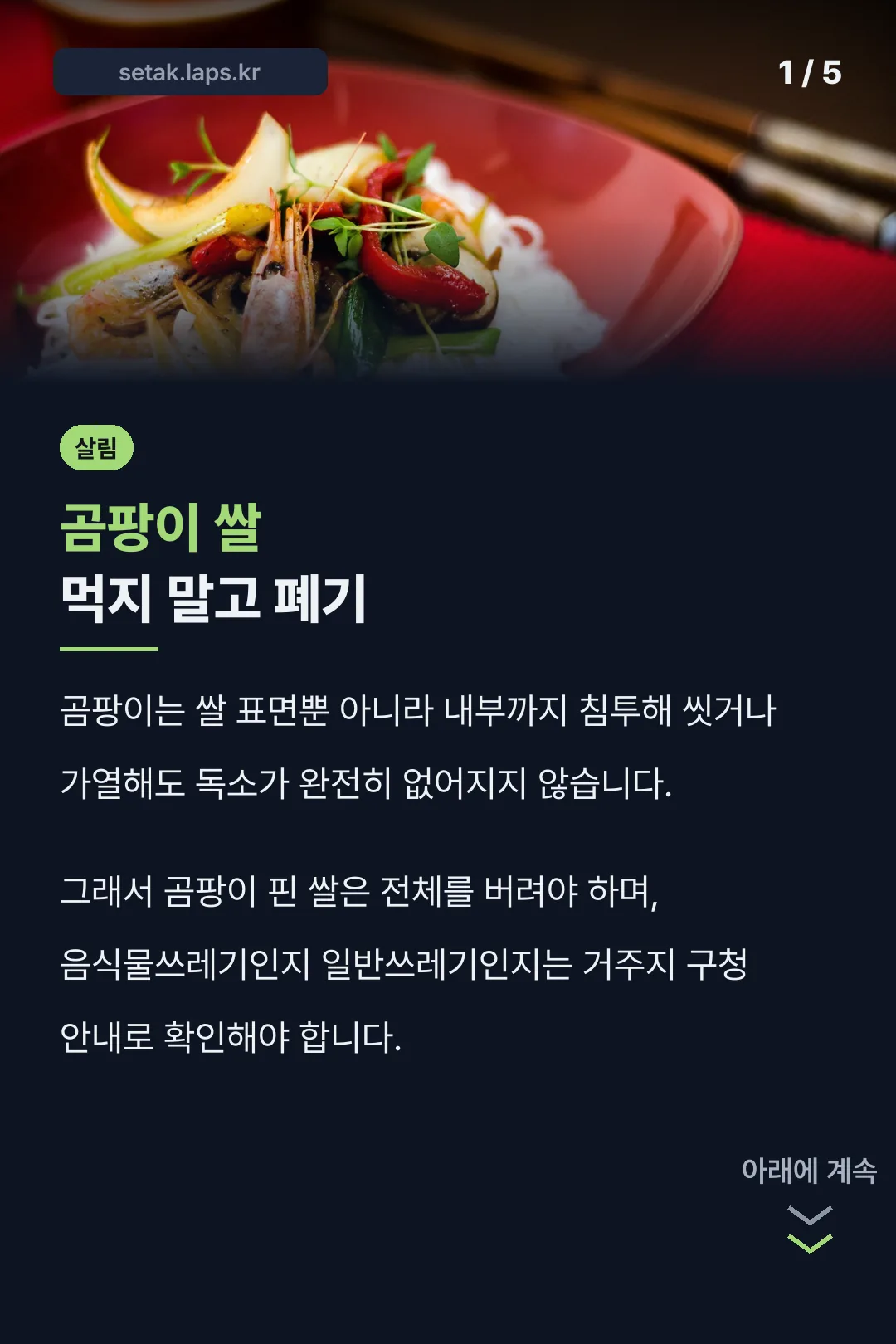 곰팡이 쌀 먹지 말고 폐기