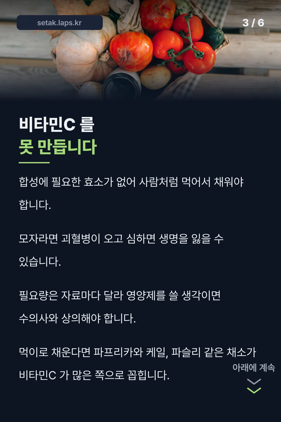 비타민C 를 못 만듭니다